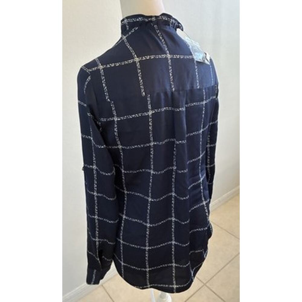 NWT Express Windowpane Button Blouse Victorian Asian Dark Academia Ruffle Neck S - Picture 12 of 16